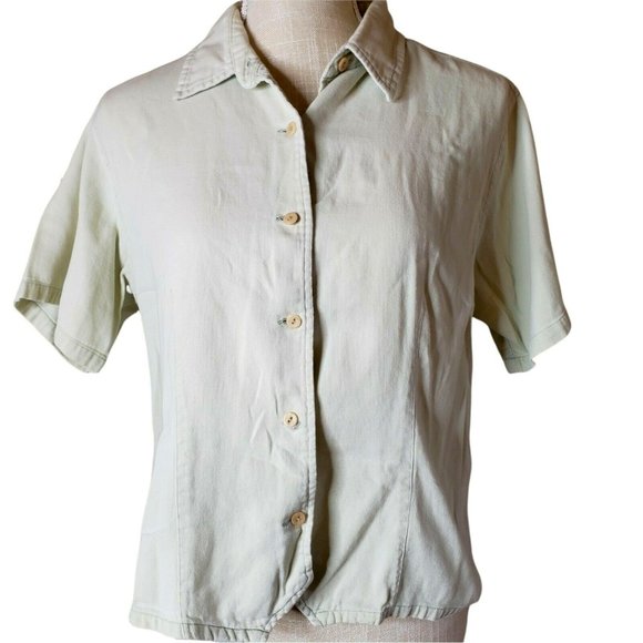 Vintage PASTA Lt Green Pinstriped V-Hem Button Front Popover Shirt Large - Picture 1 of 8